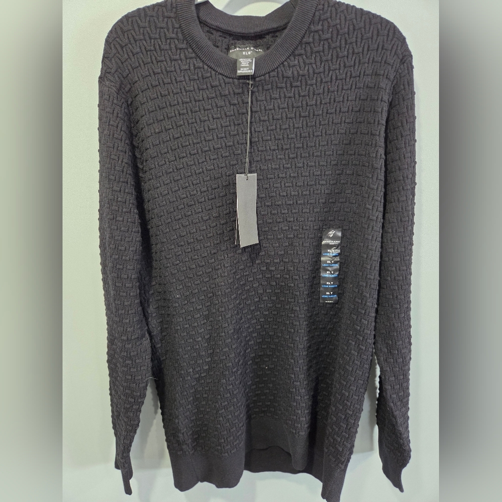 Shaquille O’Neal NWT  Men’s Textured Crew Neck Cotton Blend Sweater Black XLT